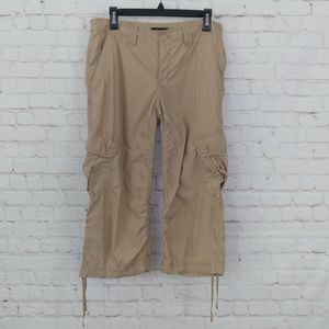 Express Pants Womens 10 Brown Low Rise Cargo Cropped Cotton Drawstring Leg Capri